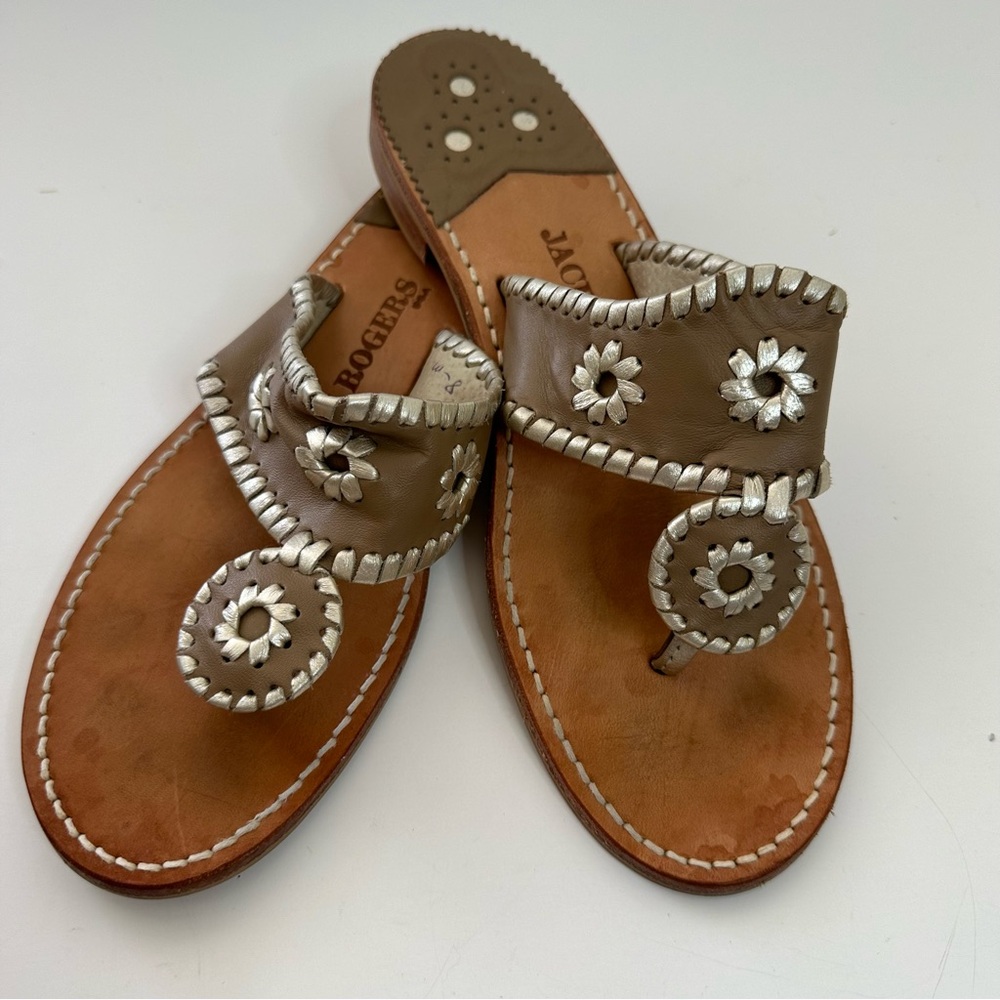 JACK ROGERS' Taupe & Silver Leather Sandals * SZ 8